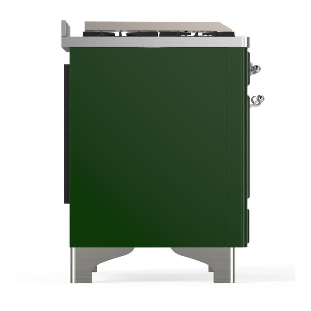 ILVE UM60FQNR3EGCLP Majestic III 60 inch Dual Fuel Range with 9 Burners and Griddle, Dual Function Burner up to 25,000 BTU (Liquid Propane, Solid Door, Emerald Green, Chrome)