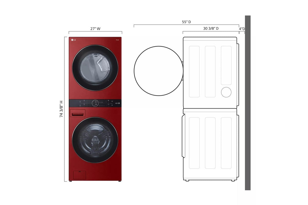 Single Unit Front Load LG WashTower™ with Center Control™ 4.5 cu. ft. Washer and 7.4 cu. ft. Electric Dryer.