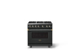36"W. Sealed Burner Gas Range (Burner: 6b, Finish: Antique Bronze, Trim: Brushed Brass, Fuel: Natural Gas)