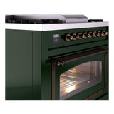 ILVE UN36FNMPEGB Nostalgie II Noblesse 36 inch Dual Fuel Range (Natural Gas, Triple Glass Door, Emerald Green, Burnished)