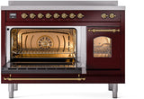 Nostalgie II 48 Inch Electric Freestanding Range in Burgundy with Brass Trim