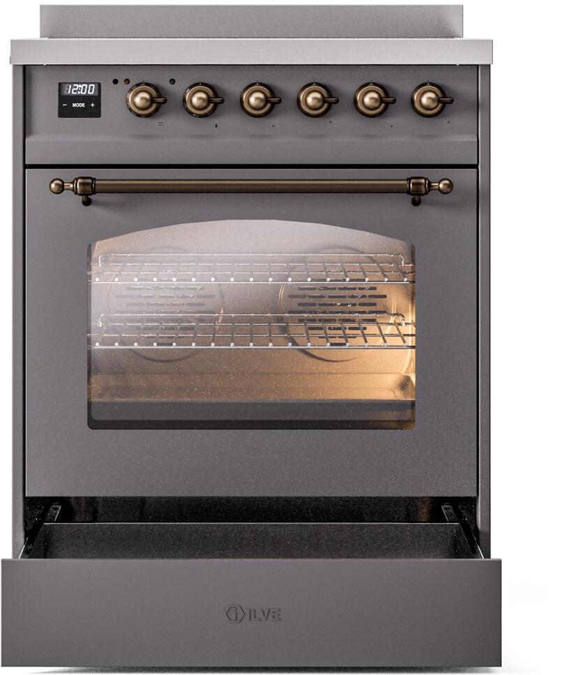 Nostalgie II 30 Inch Electric Freestanding Range in Matte Graphite with Bronze Trim