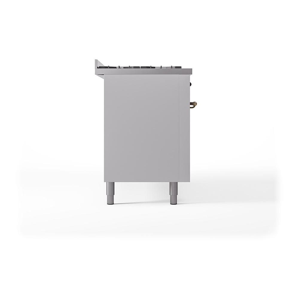 ILVE UN60FQNMPWHB Nostalgie II Noblesse 60 inch Dual Fuel Range (9 Sealed Burners + Griddle, Natural Gas, Solid Door, White, Burnished)