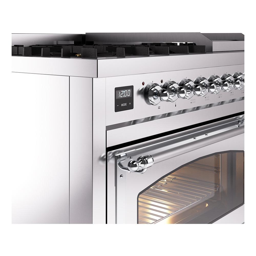 ILVE UN48FNMPSSCLP Nostalgie II Noblesse 48 inch Dual Fuel Range (8 Sealed Burners + Griddle, Liquid Propane, Triple Glass Door, Stainless Steel, Chrome)