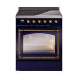 ILVE UNI304NMPMBB Nostalgie II Noblesse 30 inch Induction Range (Triple Glass Door, Midnight Blue, Burnished)