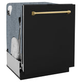 ZLINE Autograph Edition 24" Monument Series 3rd Rack Top Touch Control Tall Tub Dishwasher in Black Matte with Polished Gold Handle, 45dBa (DWMTZ-BLM-24-G)