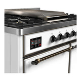 ILVE UMD40FQNR3WHBLP Majestic III 40 inch Dual Fuel Range with 6 Burners and Griddle, Dual Function Burner up to 25,000 BTU (Liquid Propane, Solid Door, White, Burnished)