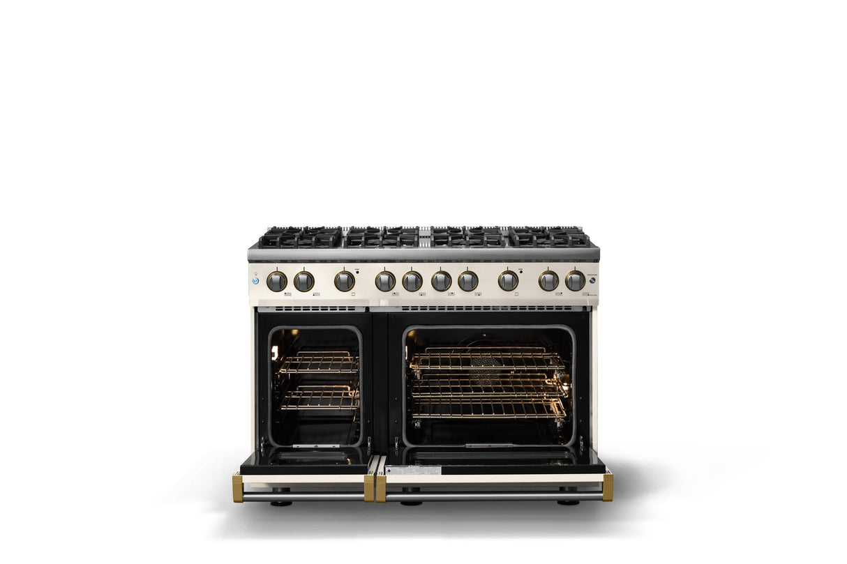 48"W. Sealed Burner Gas Range (Burner: 8b, Finish: Pure White, Trim: Brushed Brass, Fuel: Natural Gas)