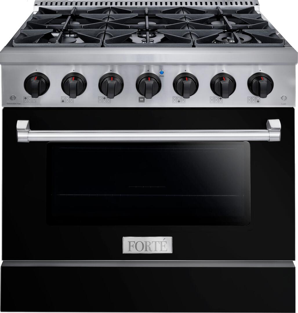 FGR366BBB22 36" All Gas Freestanding Range in Black with Black Knob Kit Set and Black Bezel Kit Set