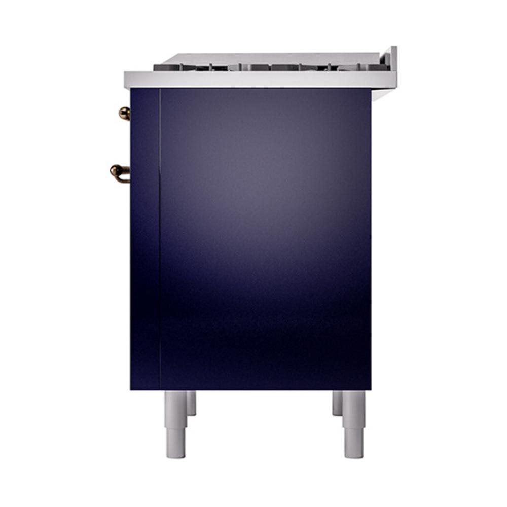 ILVE UN36FQNMPMBBLP Nostalgie II Noblesse 36 inch Dual Fuel Range (Liquid Propane, Solid Door, Midnight Blue, Burnished)