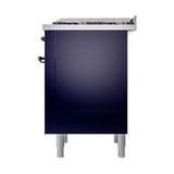 ILVE UN36FQNMPMBBLP Nostalgie II Noblesse 36 inch Dual Fuel Range (Liquid Propane, Solid Door, Midnight Blue, Burnished)