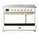ILVE UMIB48QNR3WHG Majestic III 48 inch Induction Range with 6 Elements, 5.02 cu. ft. Total Oven Capacity (Solid Door, White, Brass)