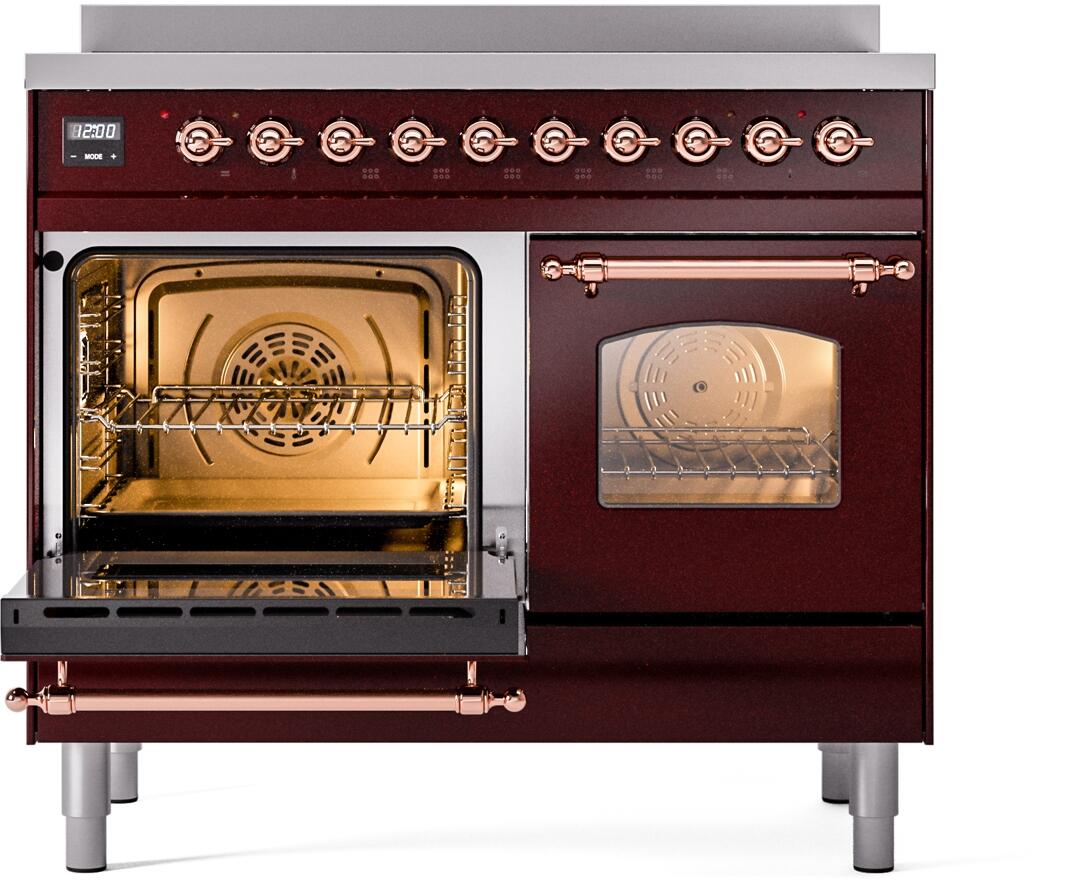 Nostalgie II 40 Inch Electric Freestanding Range in Burgundy with Copper Trim