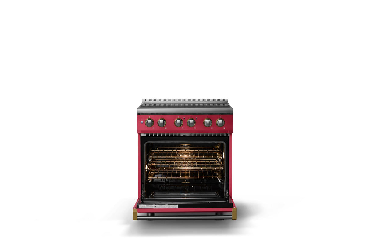 30"W. Induction Range (Finish: Valentine, Trim: Brushed Brass)