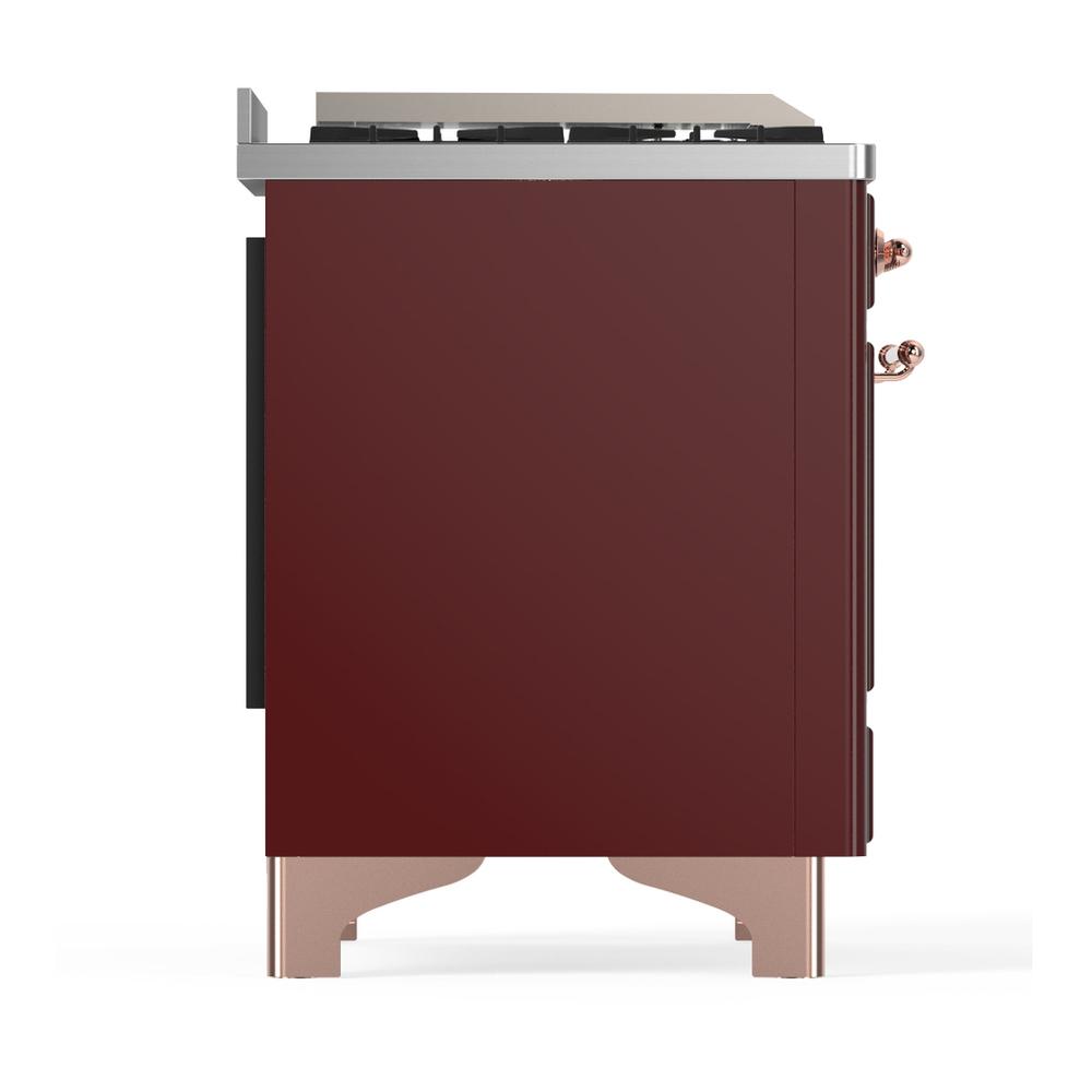 ILVE UM60FSNR3BUP Majestic III 60 inch Dual Fuel Range with 7 Burners, Griddle and French Top, Dual Function Burner with up to 25,000 BTU (Natural Gas, Triple Glass Door, Burgundy, Copper)