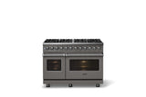 48"W. Dual Fuel Range (Burner: 8b, Finish: Damascus Gray, Trim: Polished Chrome, Fuel: Natural Gas)