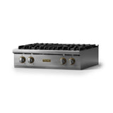30"W. Gas Rangetop (Finish: Stainless Steel, Trim: Brushed Brass, Fuel: Propane)
