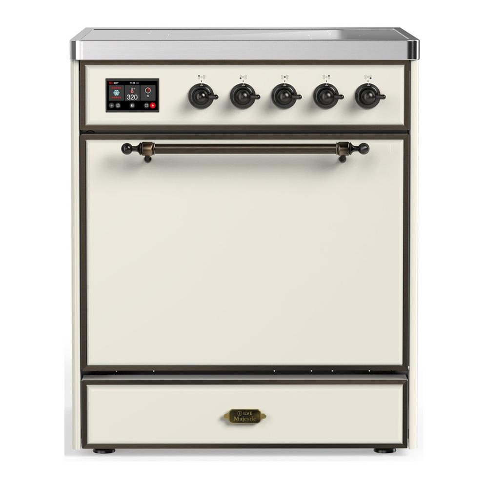ILVE UMIB30QNR3AWB Majestic III 30 inch Induction Range with 4 Elements, 4 cu. ft. Oven Capacity (Solid Door, Antique White, Burnished)