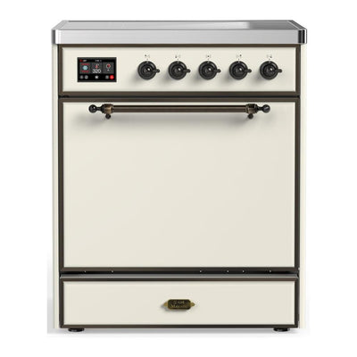 ILVE UMIB30QNR3AWB Majestic III 30 inch Induction Range with 4 Elements, 4 cu. ft. Oven Capacity (Solid Door, Antique White, Burnished)