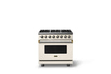 36"W. Dual Fuel Range (Burner: 6b, Finish: Pure White, Trim: Brushed Brass, Fuel: Natural Gas)