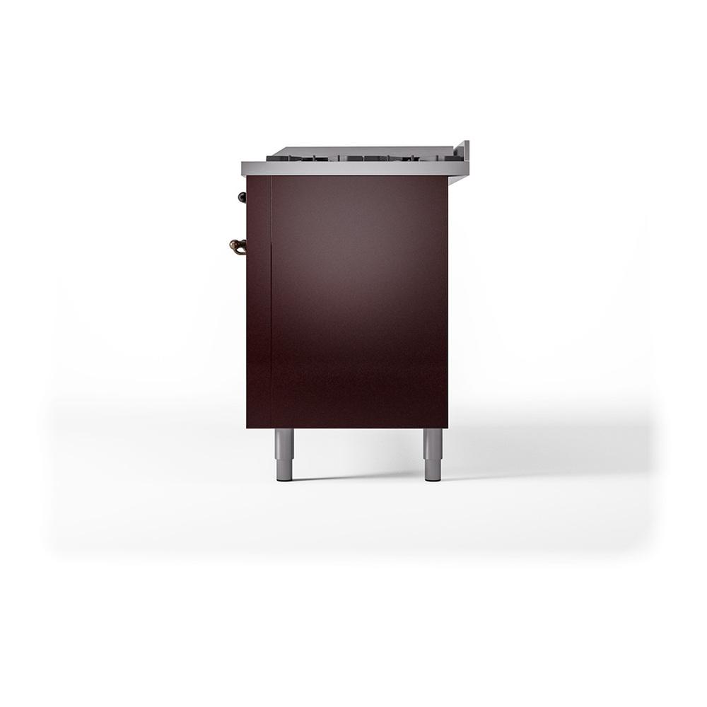 ILVE UN60FQNMPBUB Nostalgie II Noblesse 60 inch Dual Fuel Range (9 Sealed Burners + Griddle, Natural Gas, Solid Door, Burgundy, Burnished)