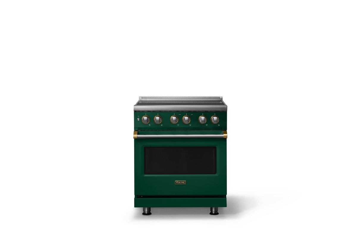 30"W. Induction Range (Finish: Ivy, Trim: Brushed Brass)