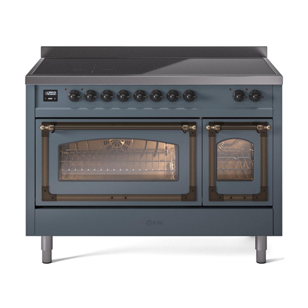 ILVE UNI486NMPBGB Nostalgie II Noblesse 48 inch Induction Range (Triple Glass Door, Blue Grey, Burnished)
