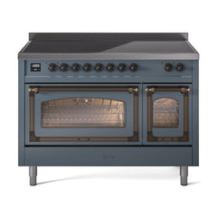 ILVE UNI486NMPBGB Nostalgie II Noblesse 48 inch Induction Range (Triple Glass Door, Blue Grey, Burnished)