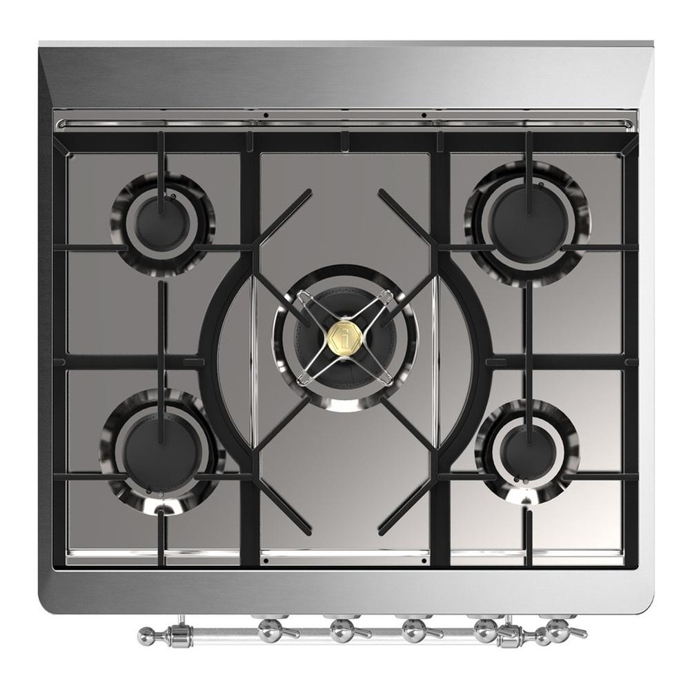 ILVE UM30QNR3AWC Majestic III 30 inch Dual Fuel Range with 5 Black Brass Burners, Dual Function Burner up to 25,000 BTU (Natural Gas, Solid Door, Antique White, Chrome)