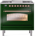 Nostalgie II 36 Inch Dual Fuel Liquid Propane Freestanding Range in Emerald Green with Copper Trim