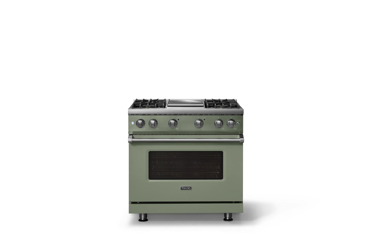 36"W. Sealed Burner Gas Range (Burner: 4g, Finish: Eucalyptus, Trim: Polished Chrome, Fuel: Natural Gas)