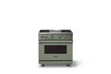 36"W. Sealed Burner Gas Range (Burner: 4g, Finish: Eucalyptus, Trim: Polished Chrome, Fuel: Natural Gas)