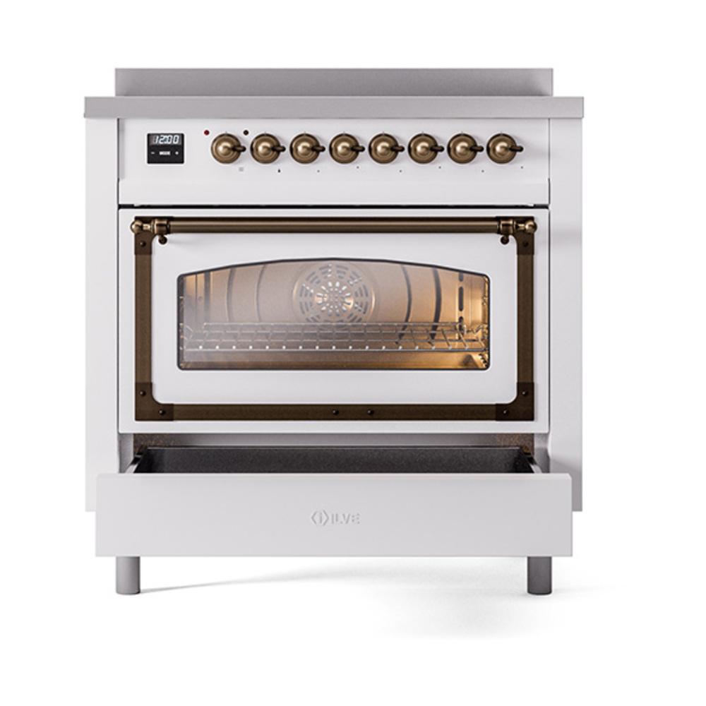 ILVE UNI366NMPWHB Nostalgie II Noblesse 36 inch Induction Range (Triple Glass Door, White, Burnished)