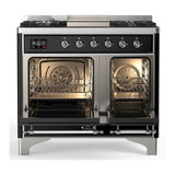 ILVE UMD40FNR3MGC Majestic III 40 inch Dual Fuel Range with 6 Burners and Griddle, Dual Function Burner up to 25,000 BTU (Natural Gas, Triple Glass Door, Graphite Matte, Chrome)