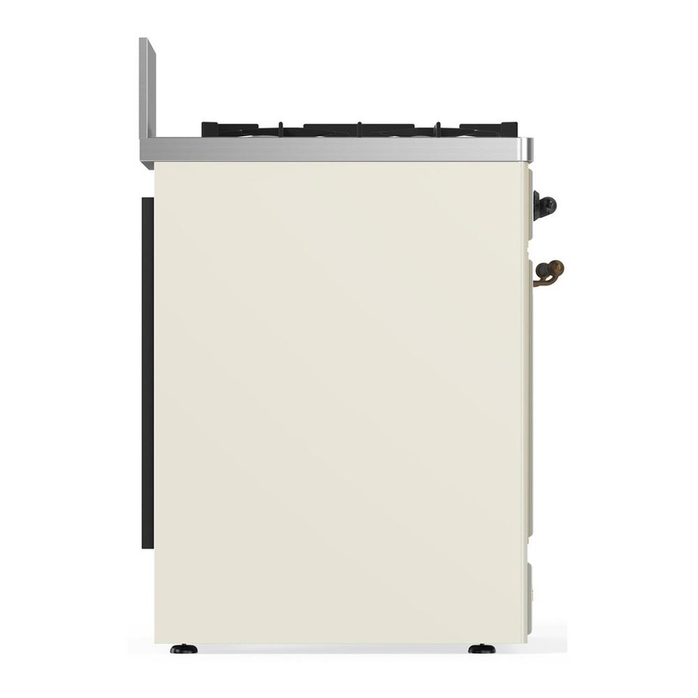 ILVE UM30NR3AWB Majestic III 30 inch Dual Fuel Range with 5 Black Brass Burners, Dual Function Burner up to 25,000 BTU (Natural Gas, Triple Glass Door, Antique White, Burnished)