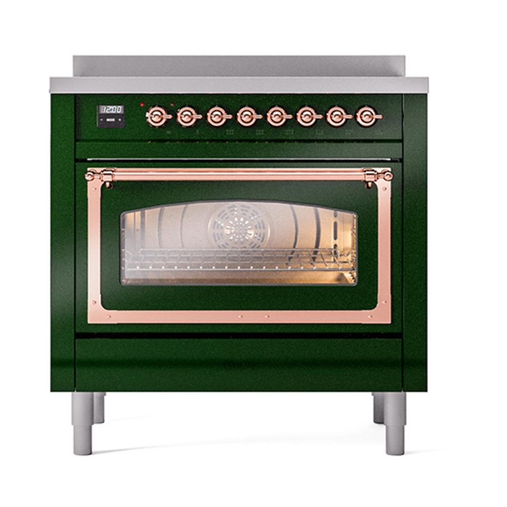 ILVE UNI366NMPEGP Nostalgie II Noblesse 36 inch Induction Range (Triple Glass Door, Emerald Green, Copper)