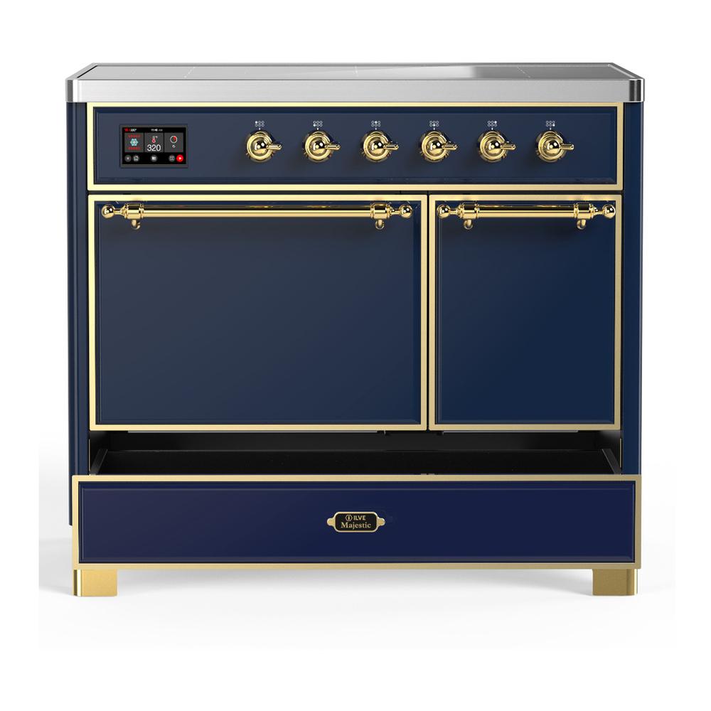 ILVE UMDIB40QNR3MBG Majestic III 40 inch Induction Range with 6 Elements, 3.82 cu. ft. Total Oven Capacity (Solid Door, Midnight Blue, Brass)