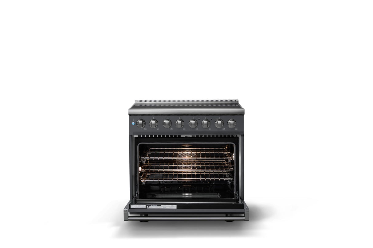 36"W. Induction Range (Finish: Cast Black, Trim: Polished Chrome)