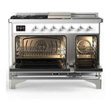 ILVE UM48FSNR3RACLP Majestic III 48 inch Dual Fuel Range with 5 Black Brass Burners, Griddle and French Top, Dual Function Burner up to 25,000 BTU (Liquid Propane, Triple Glass Door, RAL, Chrome)