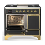 ILVE UMD40FQNR3MGGLP Majestic III 40 inch Dual Fuel Range with 6 Burners and Griddle, Dual Function Burner up to 25,000 BTU (Liquid Propane, Solid Door, Graphite Matte, Brass)