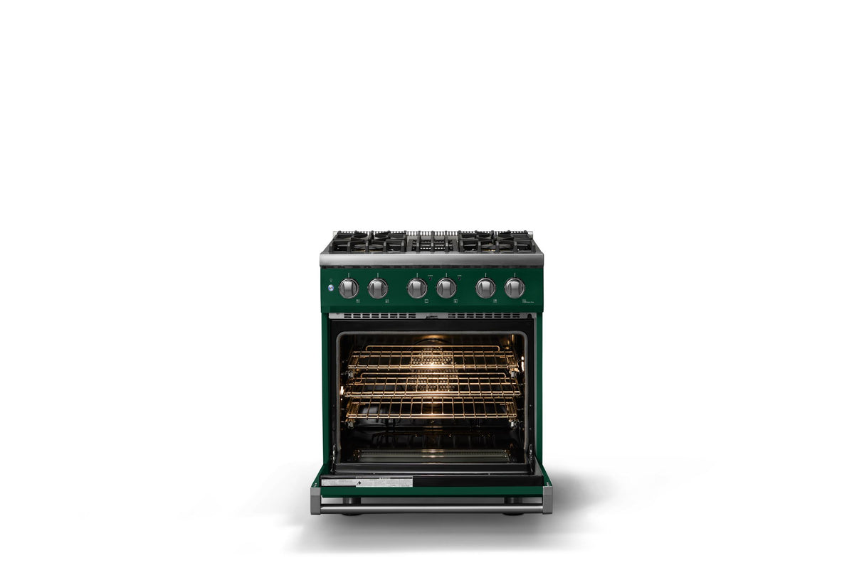 30"W. Dual Fuel Range (Finish: Ivy, Trim: Polished Chrome, Fuel: Natural Gas)