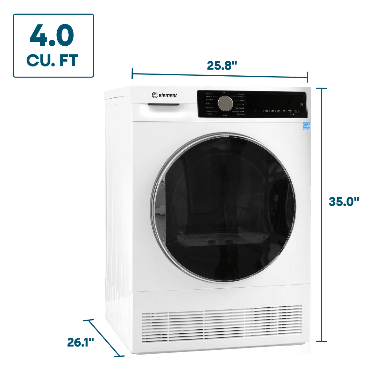 Element 4.0 cu. ft. Front Load Electric Dryer - White, ENERGY STAR (ECD4224EGW)
