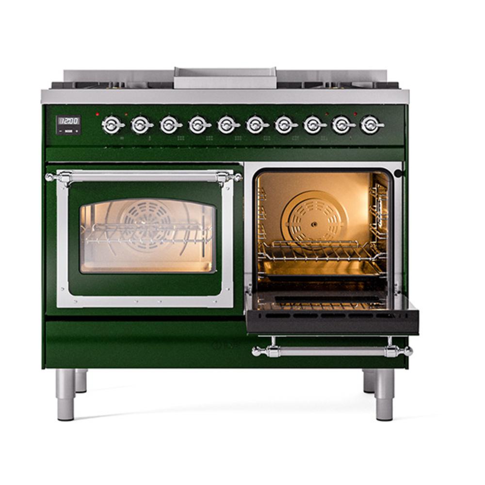 ILVE UND40FNMPEGCLP Nostalgie II Noblesse 40 inch Dual Fuel Range (Liquid Propane, Triple Glass Door, Emerald Green, Chrome)