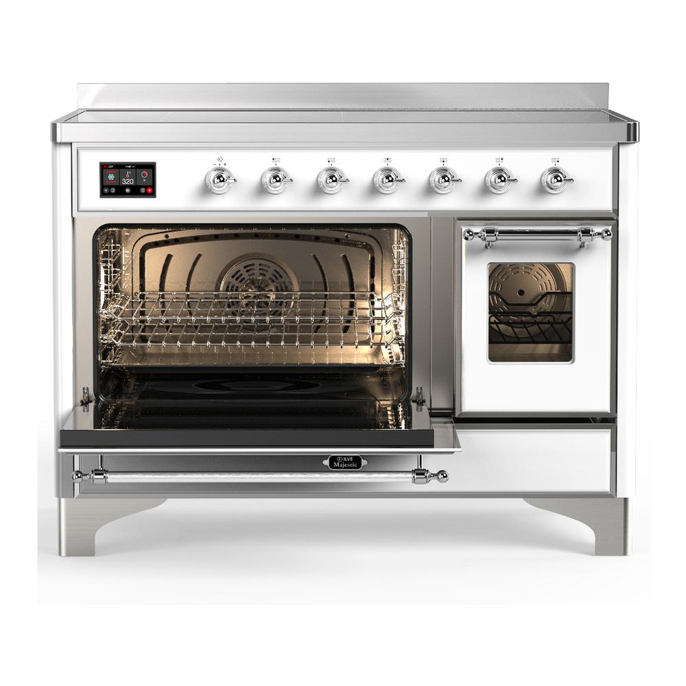 ILVE UMIB48NR3WHC Majestic III 48 inch Induction Range with 6 Elements, 5.02 cu. ft. Total Oven Capacity (Triple Glass Door, White, Chrome)