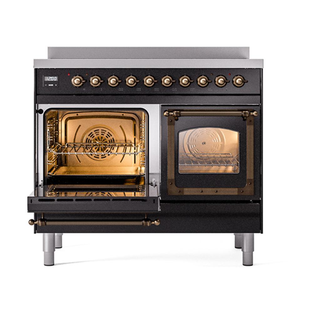 ILVE UNDI406NMPBKB Nostalgie II Noblesse 40 inch Induction Range (Triple Glass Door, Glossy Black, Burnished)
