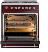 Nostalgie II 30 Inch Dual Fuel Liquid Propane Freestanding Range in Burgundy with Chrome Trim