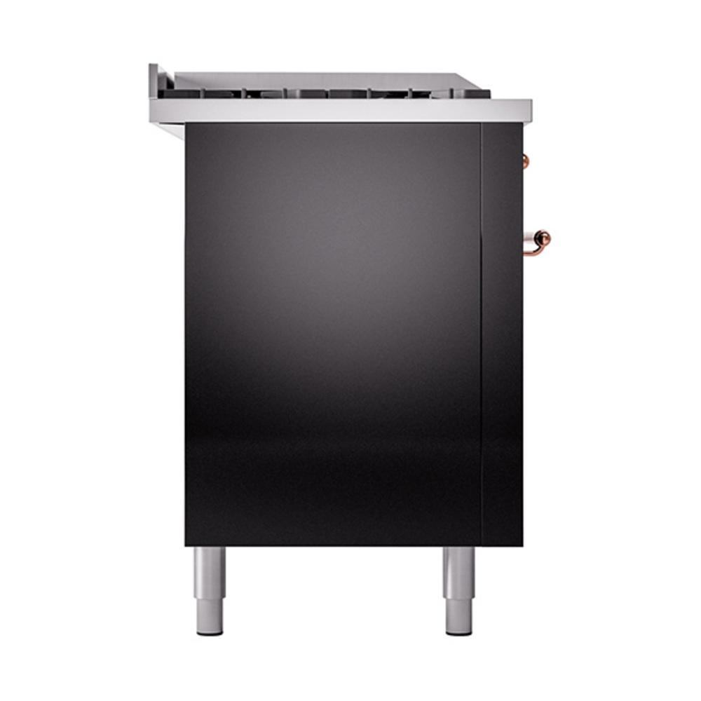 ILVE UN60FSQNMPBKPLP Nostalgie II Noblesse 60 inch Dual Fuel Range (7 Sealed Burners + Griddle + French Top, Liquid Propane, Solid Door, Glossy Black, Copper)