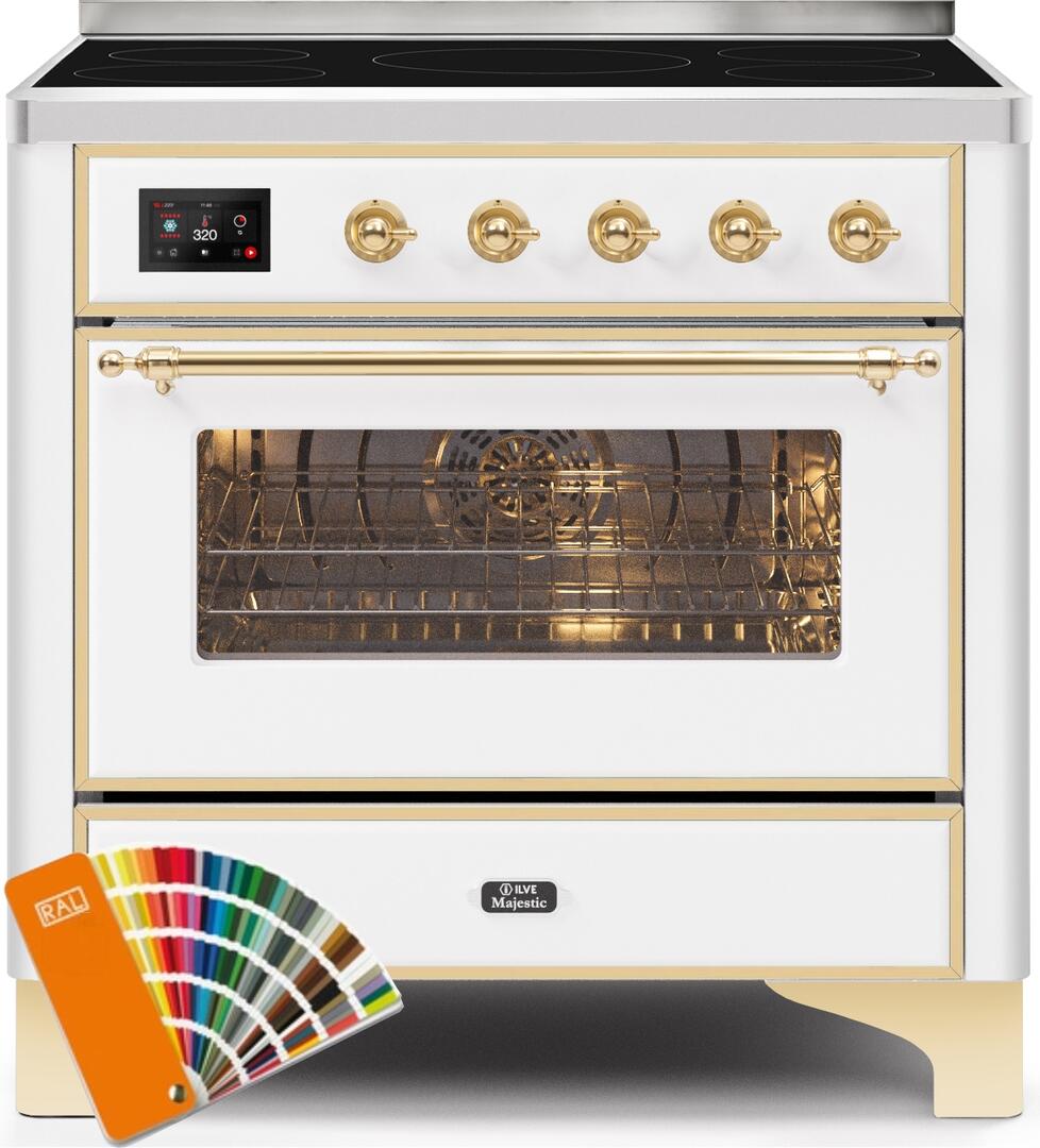Majestic II 36 Inch Electric Freestanding Range in Custom RAL Color with Brass Trim