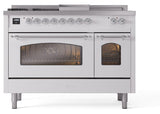 Nostalgie II 48 Inch Dual Fuel Natural Gas Freestanding Range in White with Chrome Trim