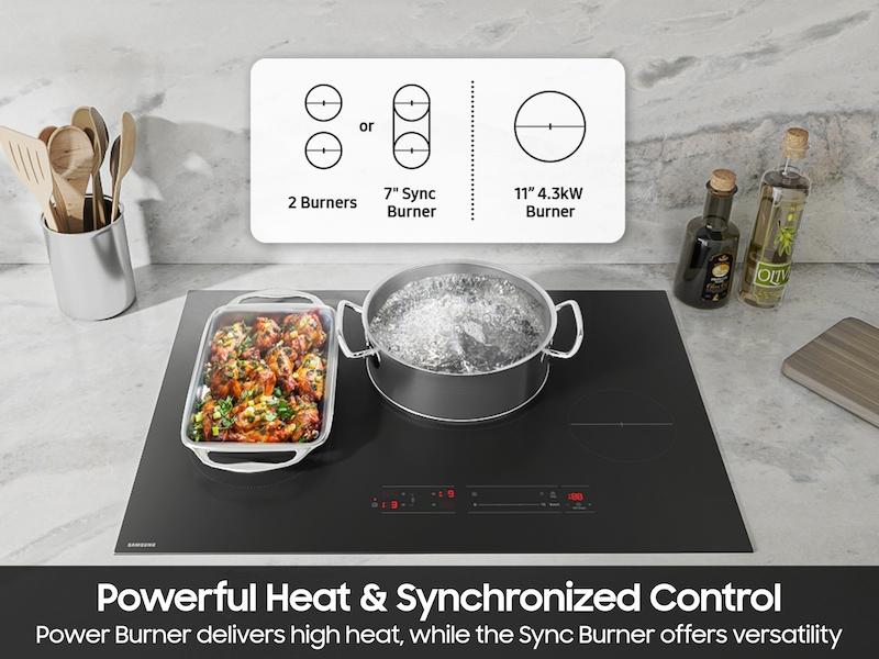30" Induction Cooktop with Anti-Scratch Matte Glass and Sync Burners in Black